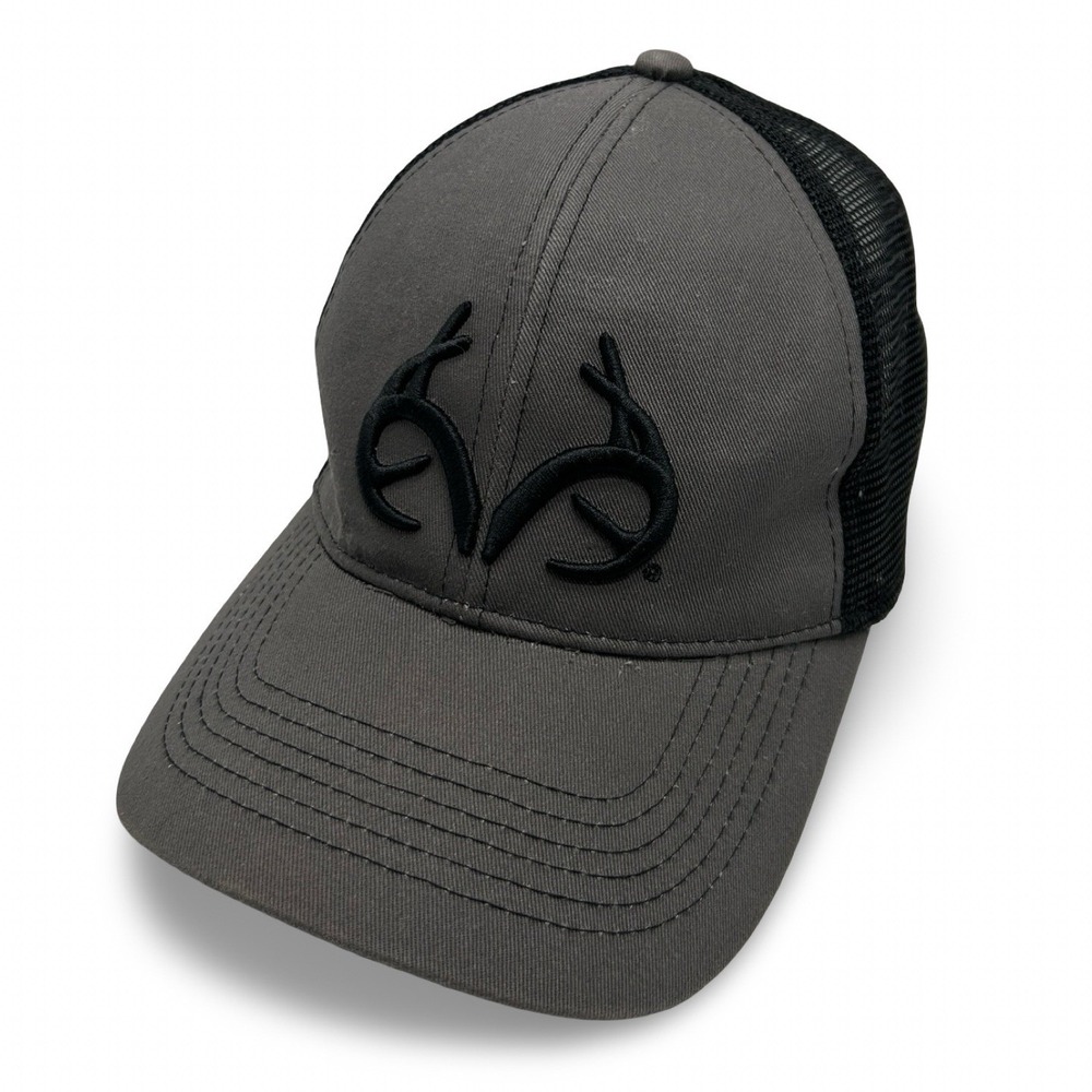 Realtree Outfitters Men Trucker Hat Gray Black Antlers Snapback Hunting Cap Logo